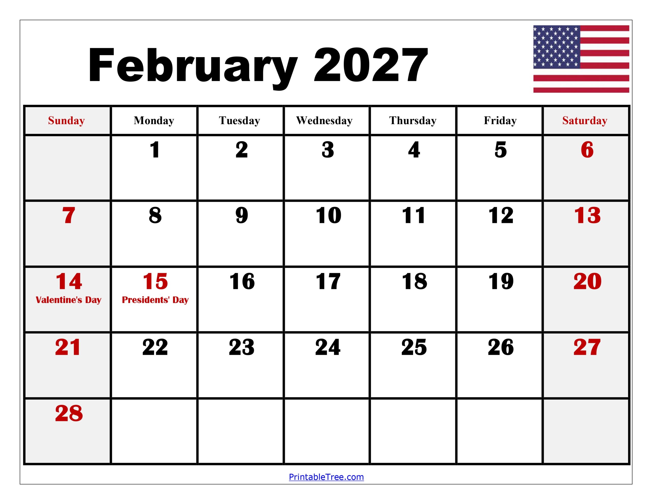 February 2027 Calendar Printable