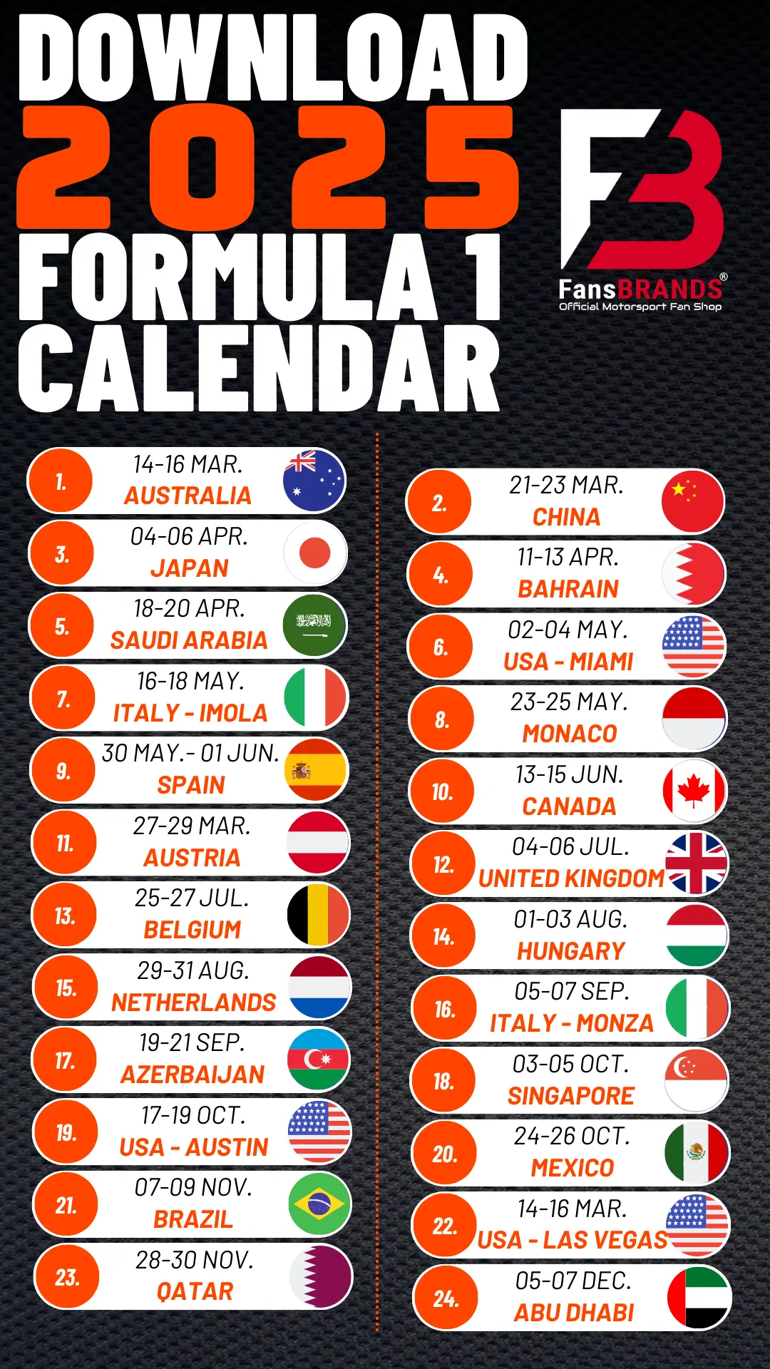 Formula 1 Calendars