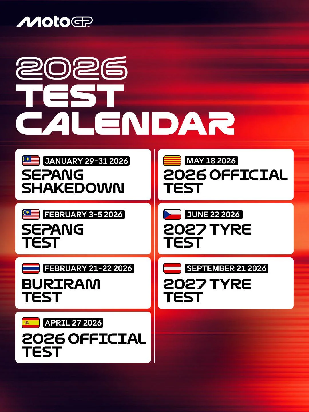Full Test Calendar Including 2027 Tyre Tests