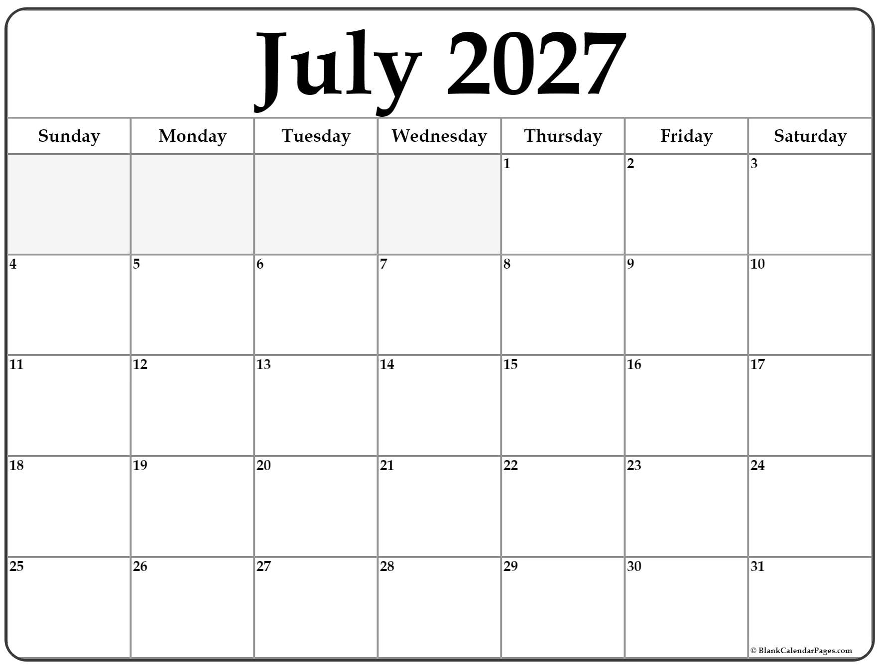 July 2027 Calendar