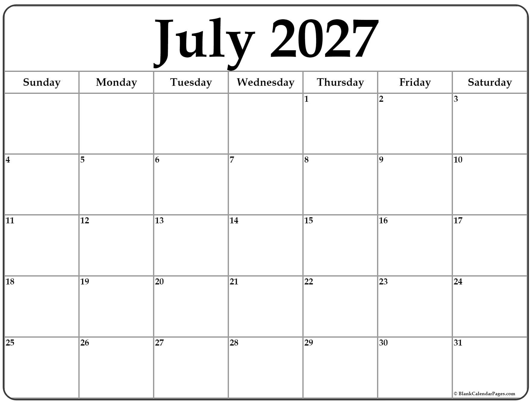July 2027 Calendar