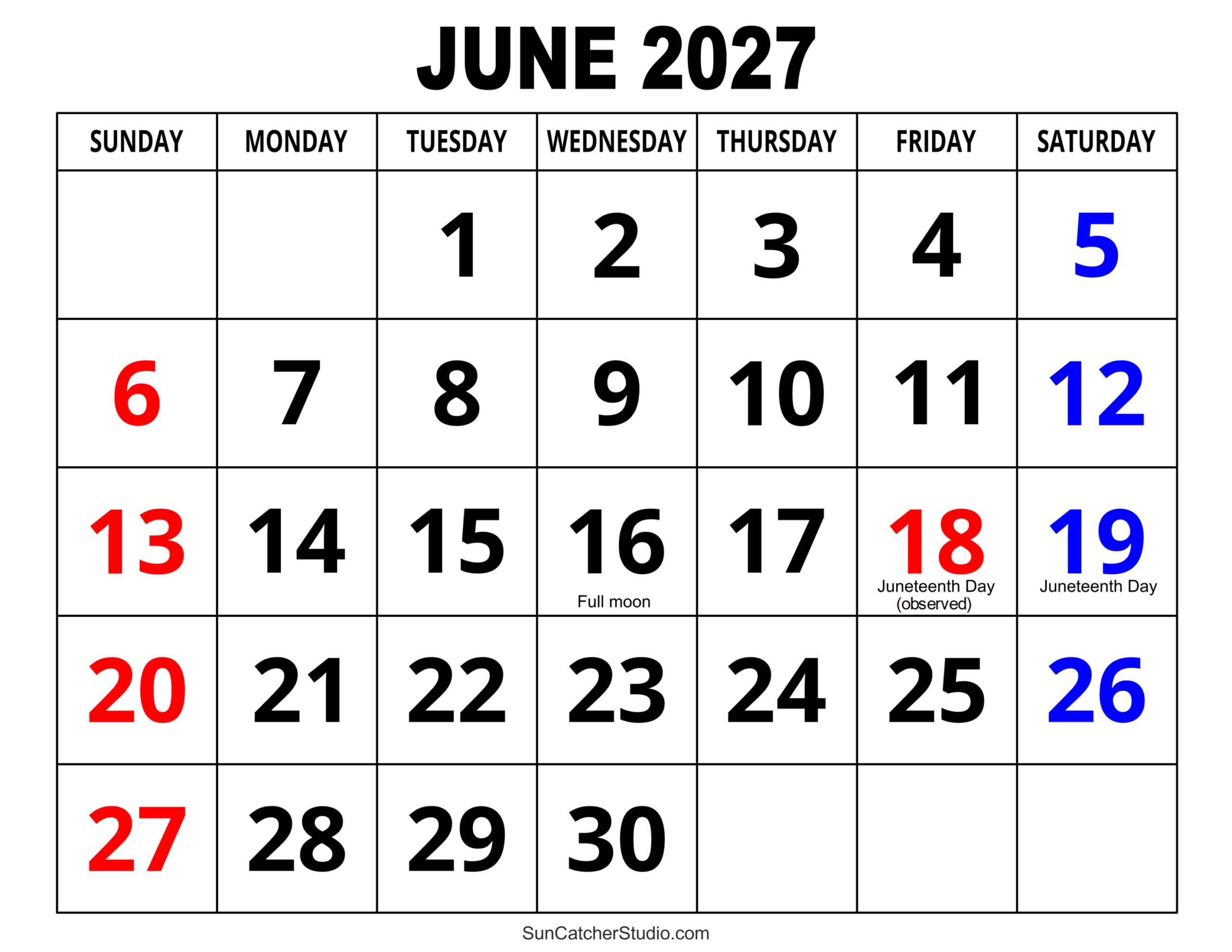 June 2027 Calendar