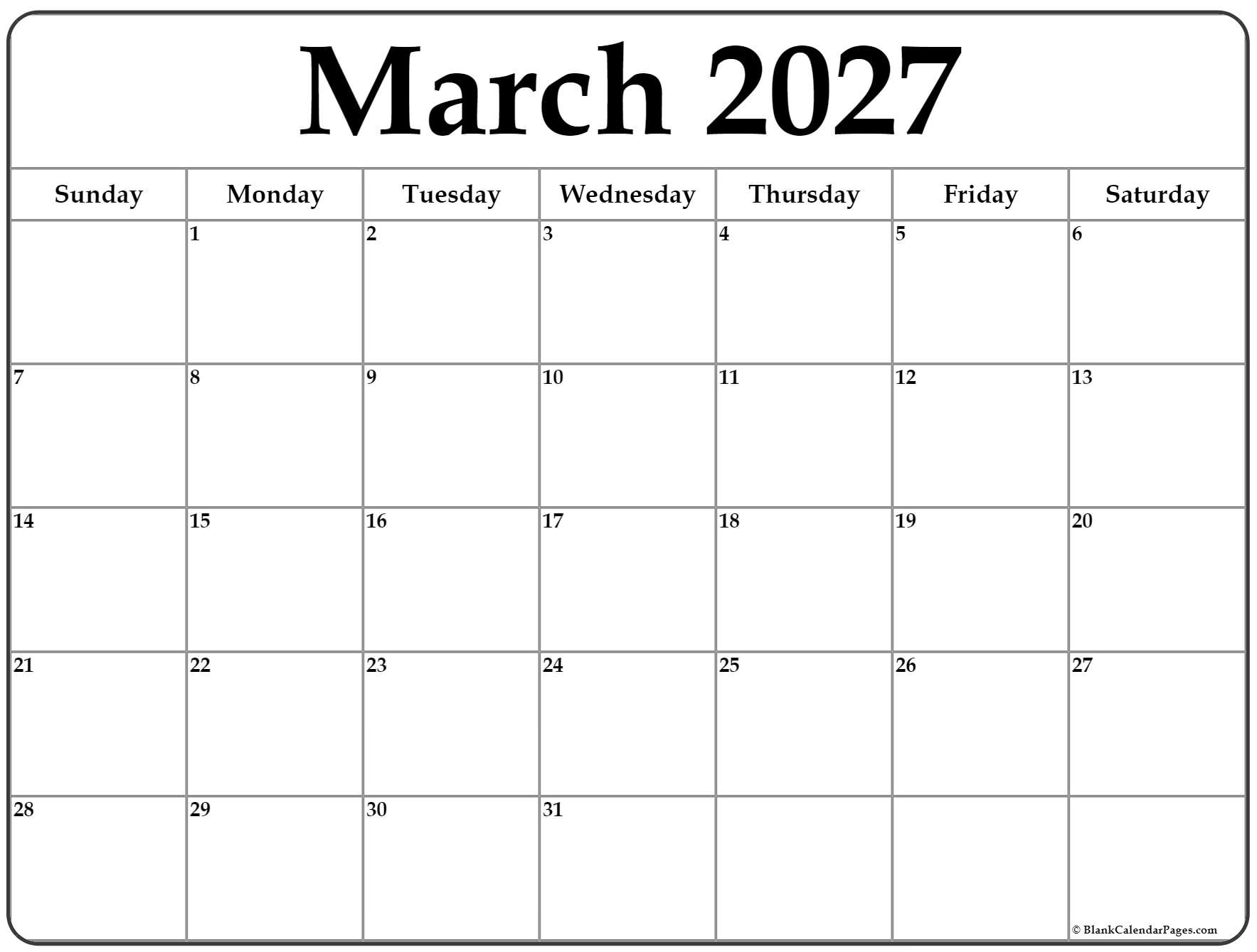March 2027 Calendar