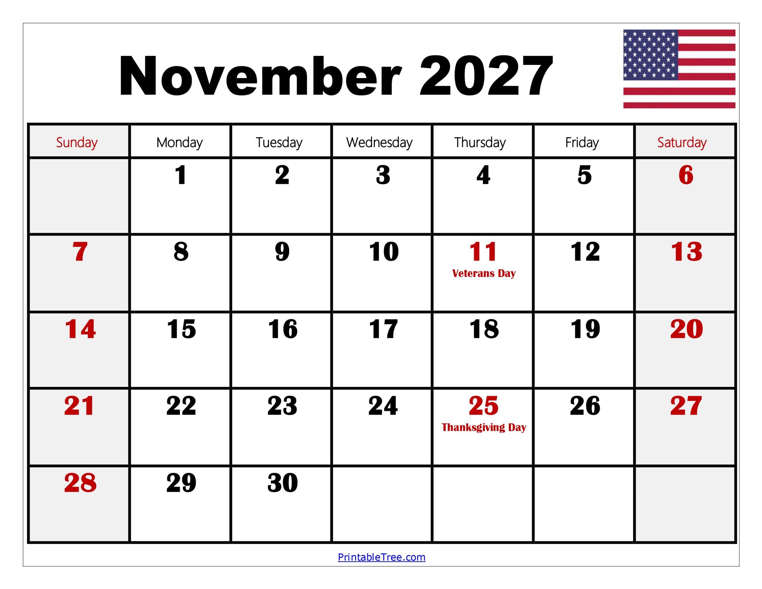 November 2027 Calendar Printable