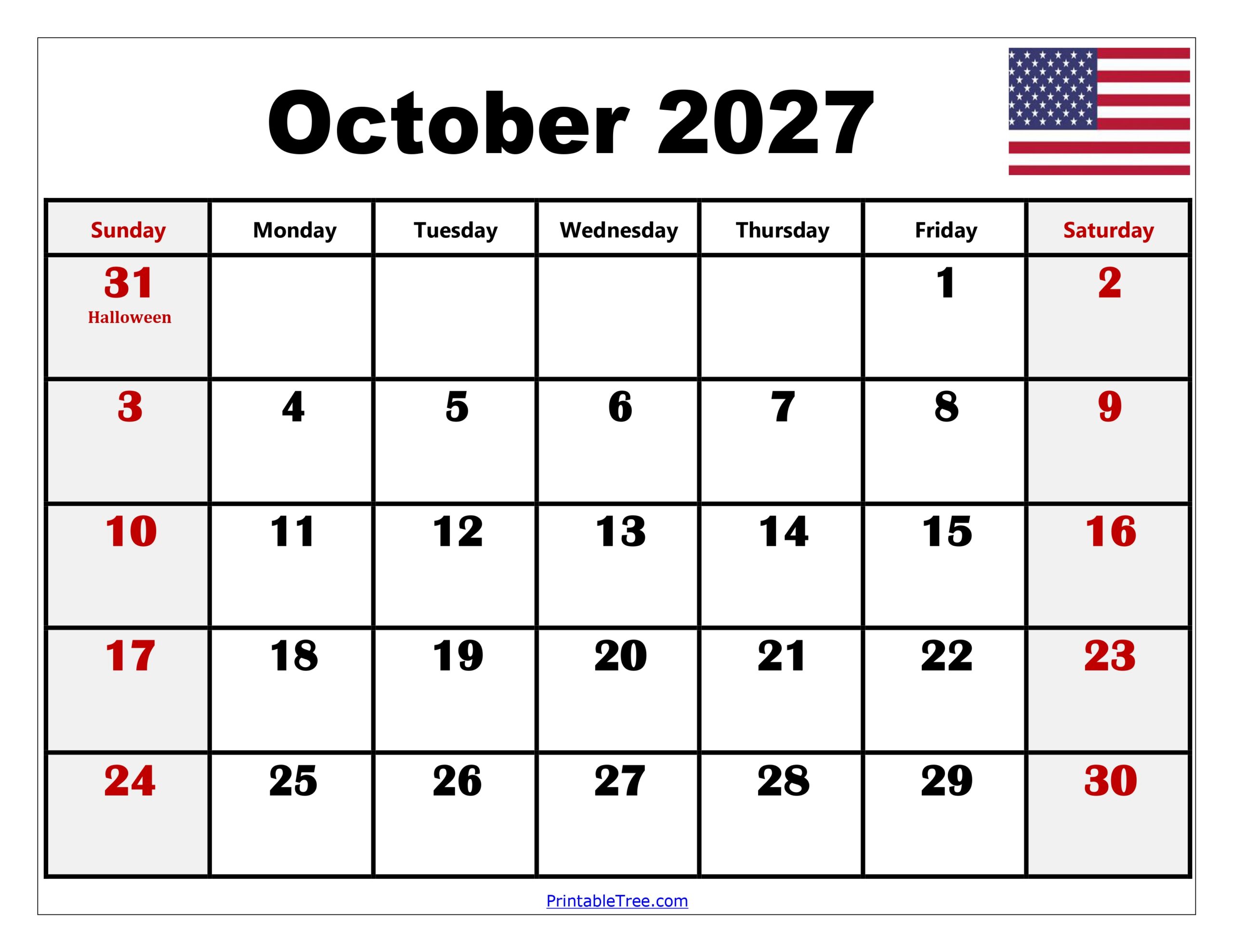 October 2027 Calendar Printable