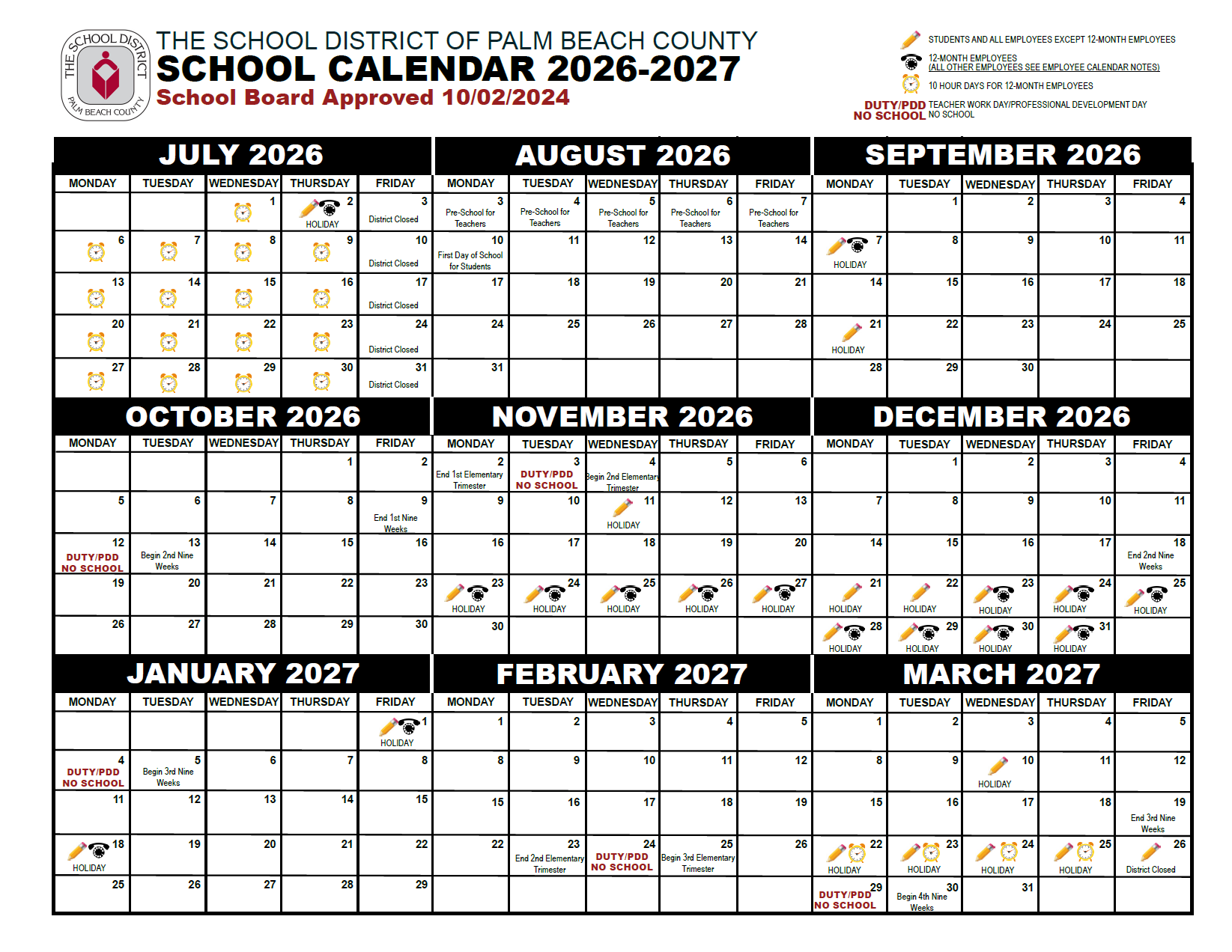 Palm Beach County School Calendar 2026 2027