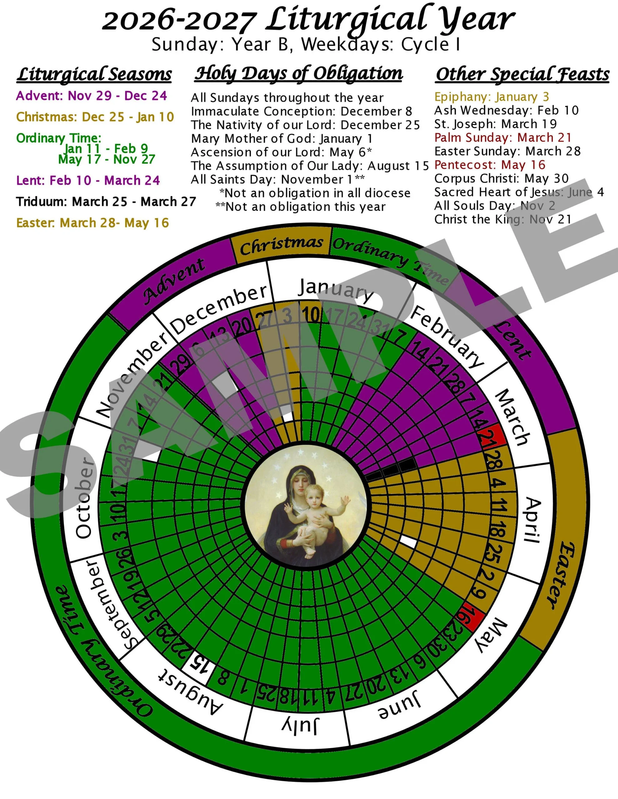 Printable 2026 Liturgical Calendar