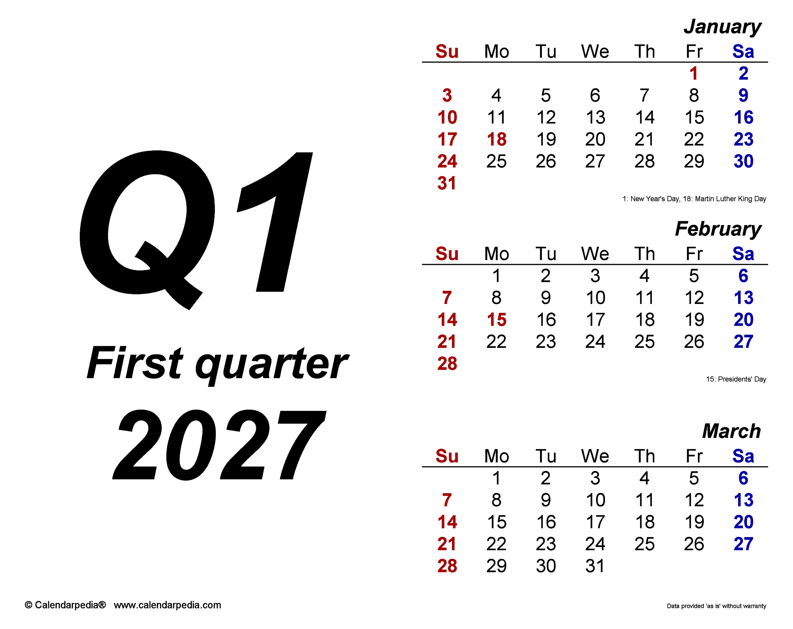 Quarterly Calendar 2027 Pdf Templates