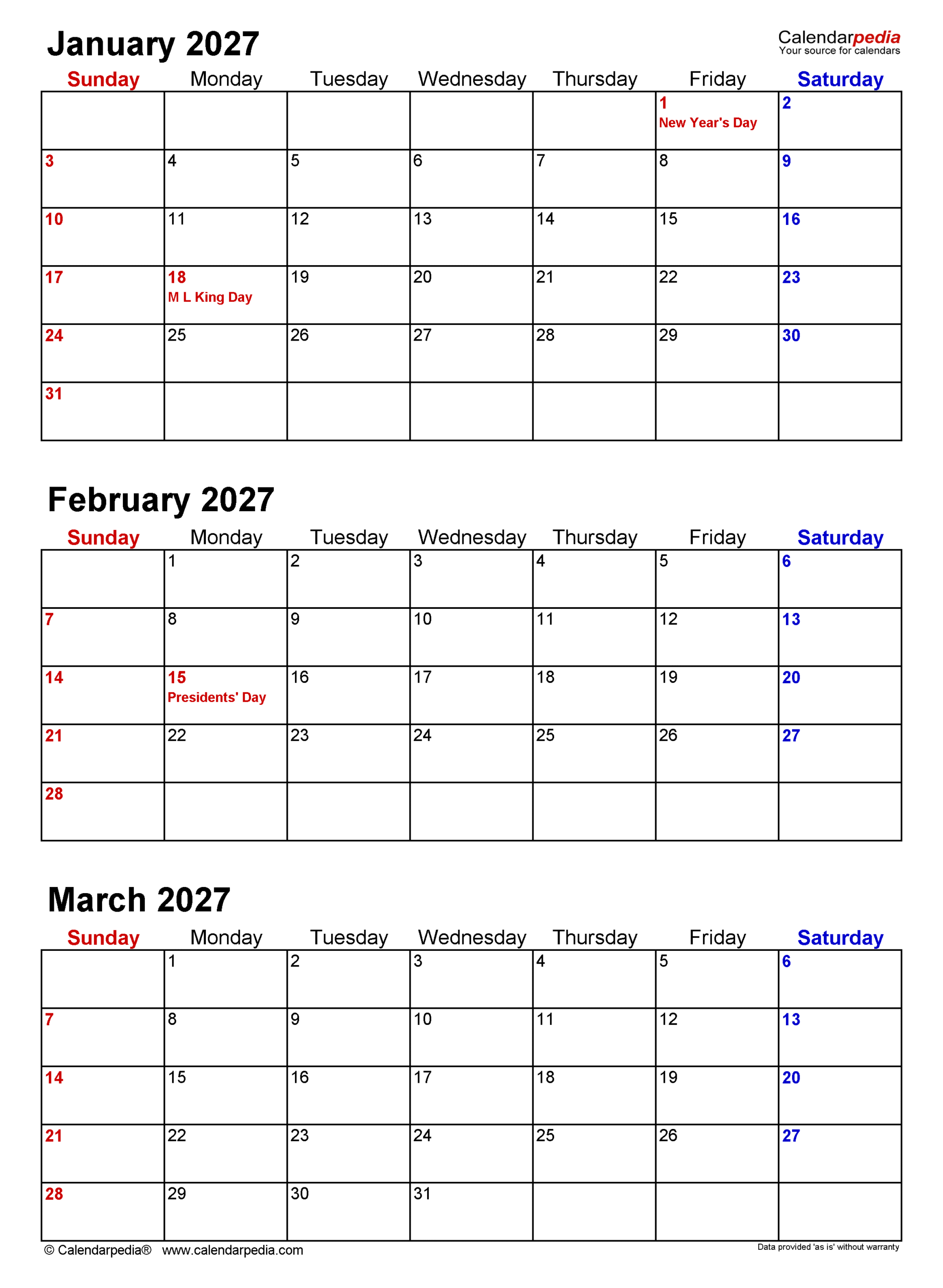 Quarterly Calendar 2027 Pdf Templates