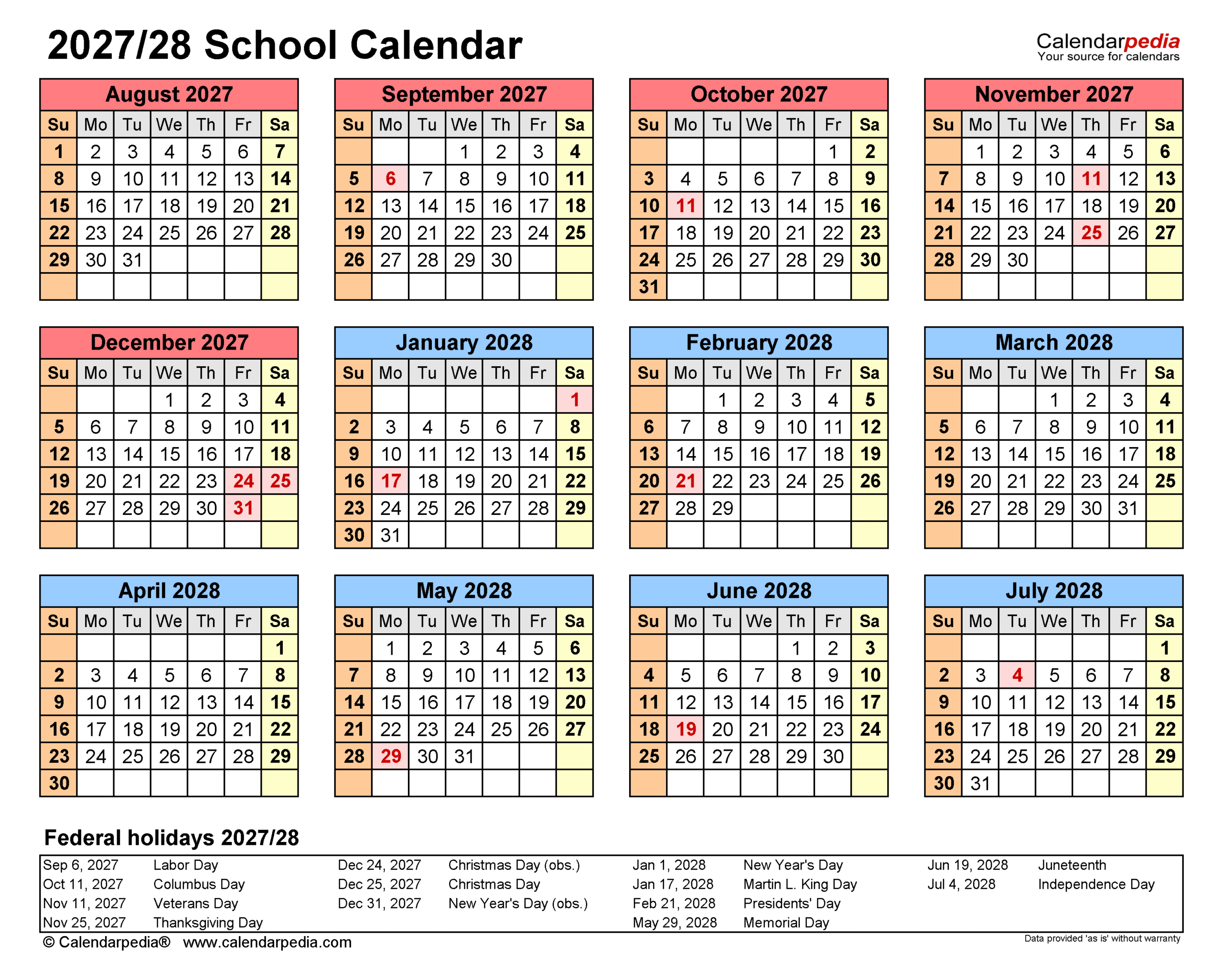 School Calendar 2027 2028 Pdf Templates