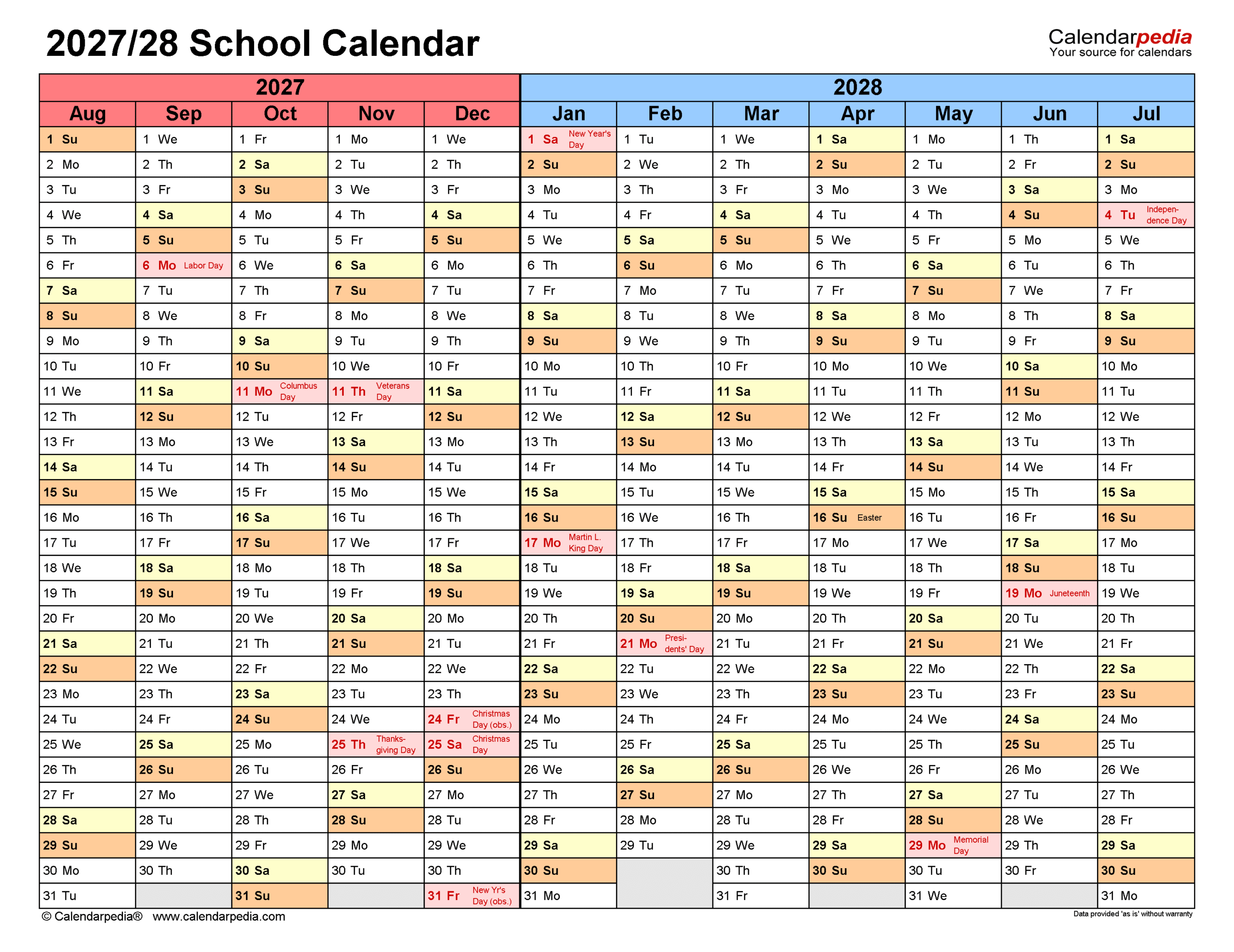 School Calendar 2027 2028 Pdf Templates