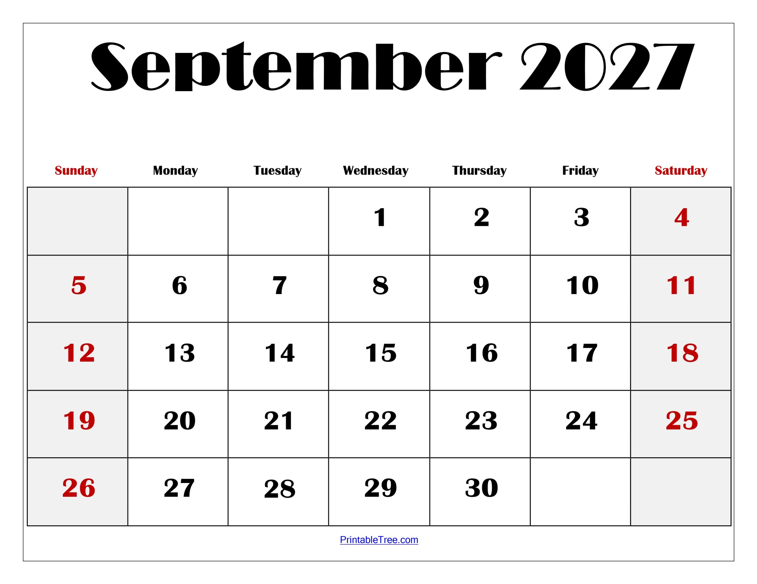 September 2027 Calendar Printable