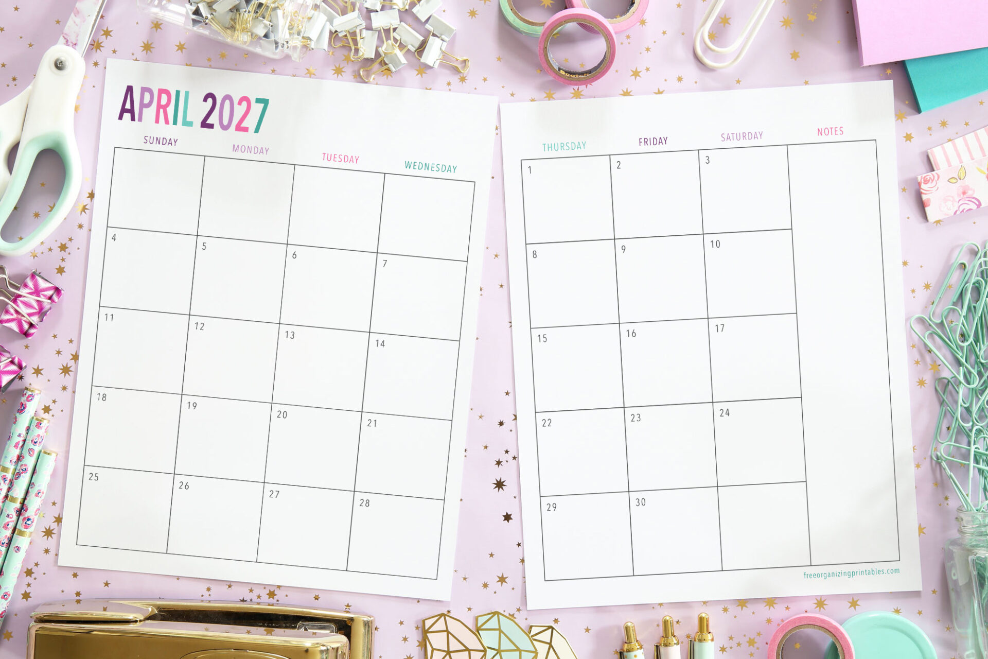 Two Page Blank Monthly Calendar