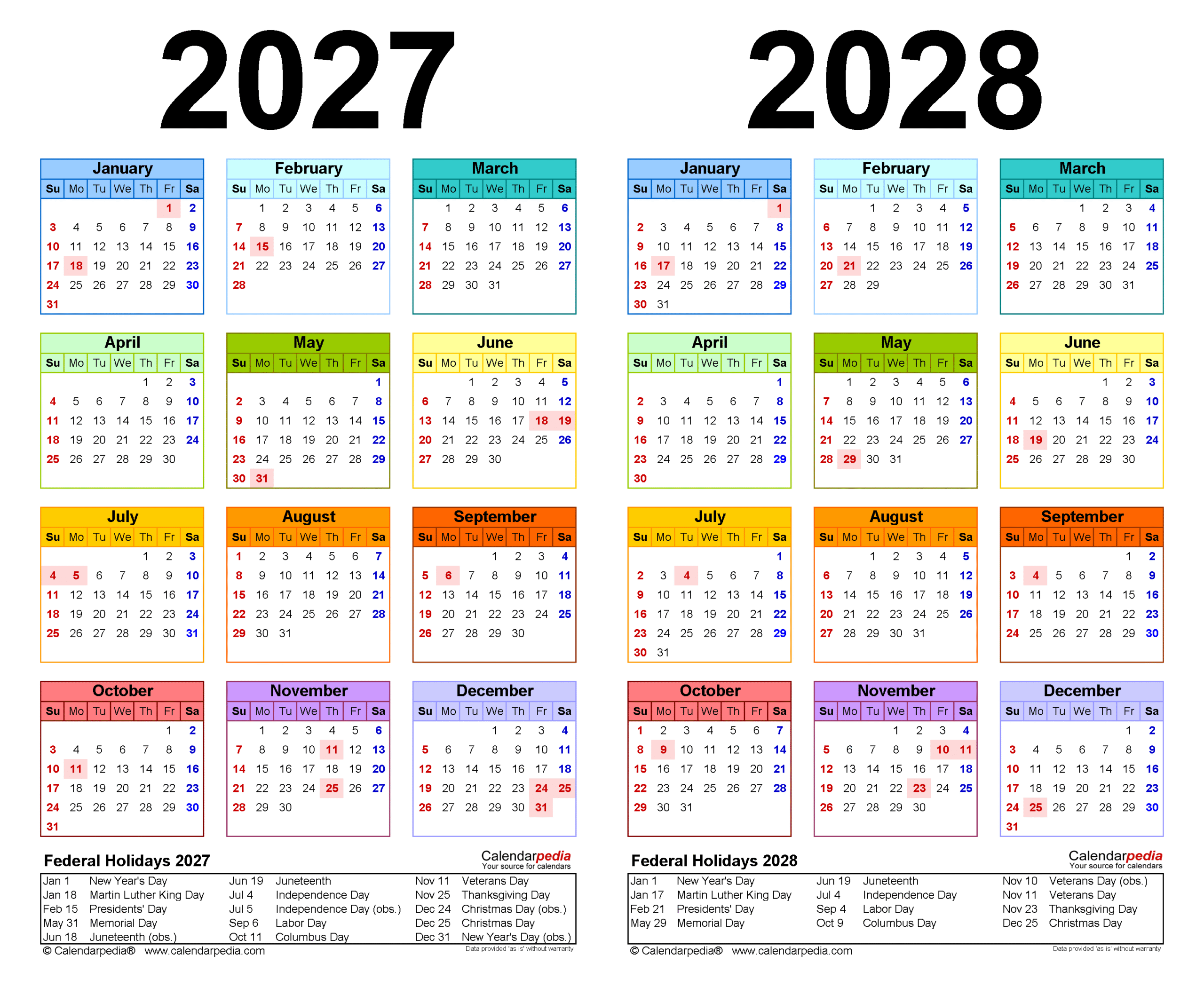 Two Year 2027 2028 Calendar Pdf Templates